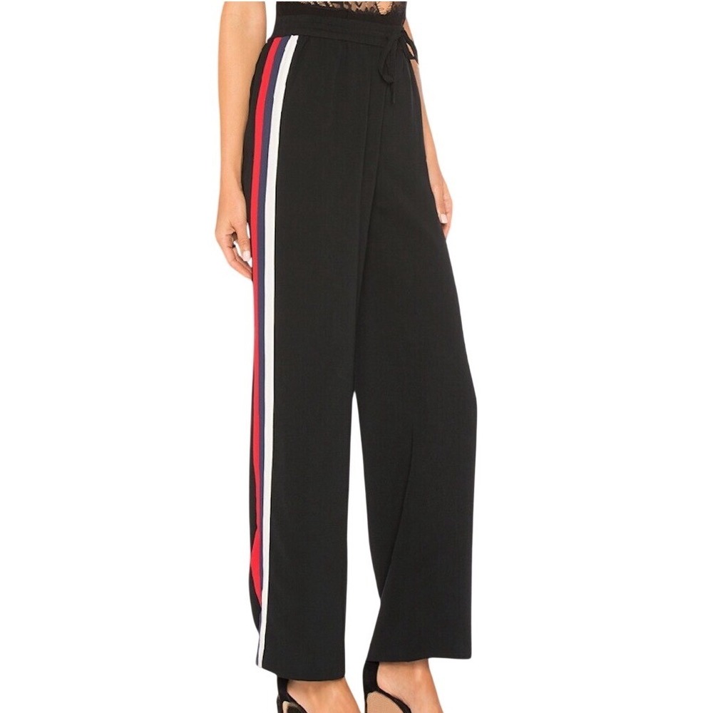 Joie Perlyn Track Pants Womens XXS Side Striped‎ Drawstring Casual Black Crepe